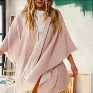 Gentle Fawn Womens‎ Fringed Poncho Size M/L Pink Open Cape Shawl Wrap Comfy NEW